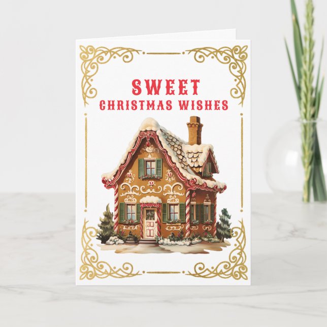 Sweet Christmas Wishes | Gingerbread House Card (Front)