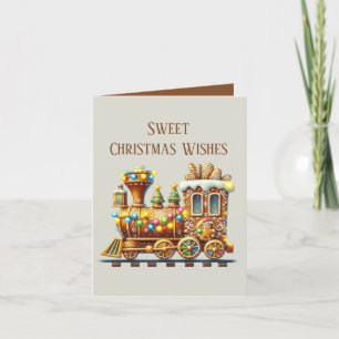 Sweet Christmas Wishes gingerbread train  Holiday Card