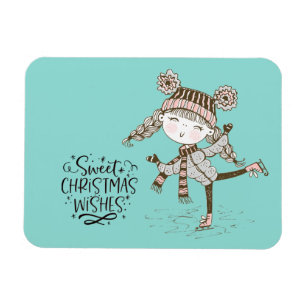 Sweet Christmas Wishes Ice Skating Magnet