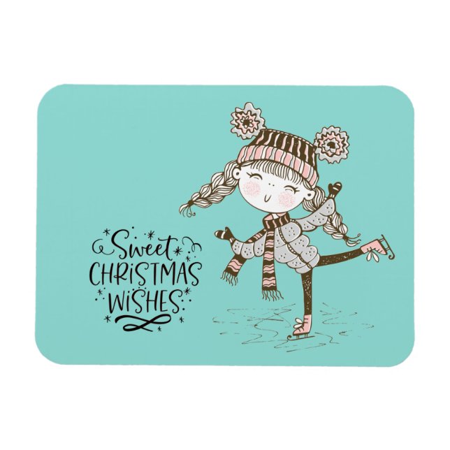Sweet Christmas Wishes Ice Skating Magnet (Horizontal)