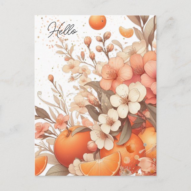 Sweet Citrus Oranges and Flowers Neutral Postcard (Front)