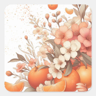 Sweet Citrus Oranges and Flowers  New Address Square Sticker