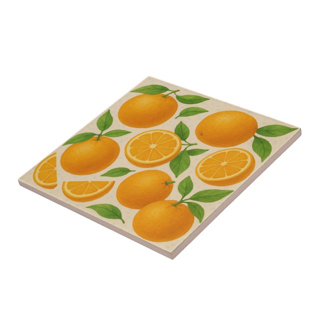 Sweet Citrus Whole & Sliced Oranges Watercolor Ceramic Tile (Side)