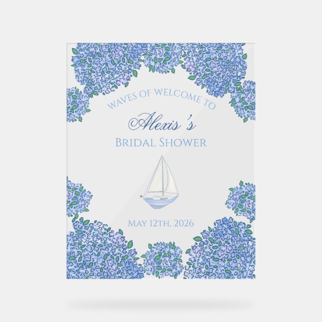 Sweet Coastal Blue Bridal Shower Welcome Sign (Front)