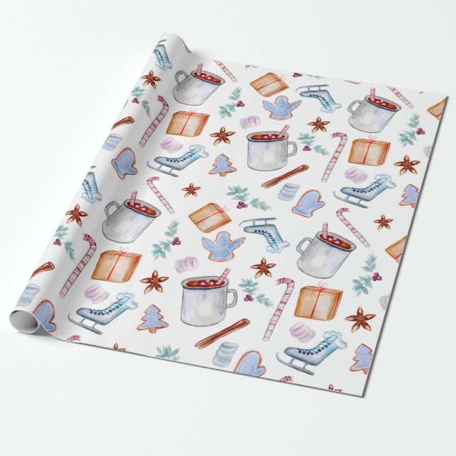 Sweet Cocoa, Holiday Spice, Candycanes, Cookies Wrapping Paper (Unrolled)