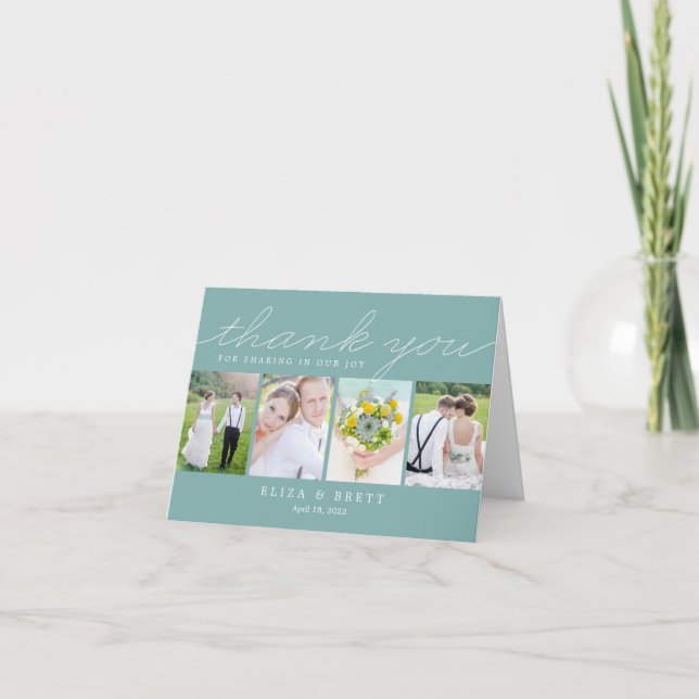 Sweet Collage Wedding Thank You Card - Aqua (Front)
