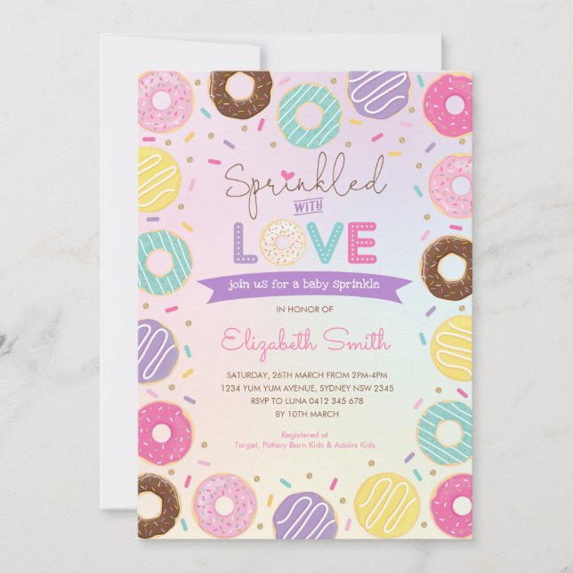 Sweet Colorful Doughnuts Girl Baby Sprinkle Invitation (Front)