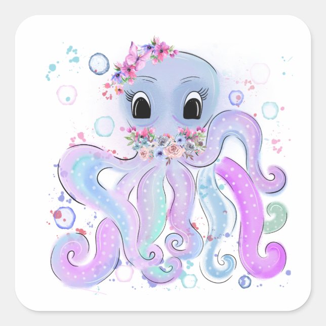 sweet colorful octopus square sticker (Front)