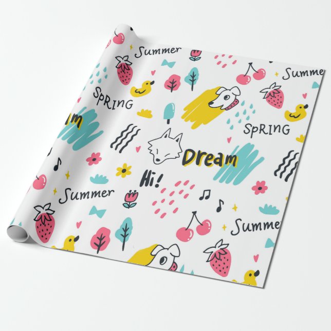 Sweet coloured hand drawn wrapping paper (Unrolled)