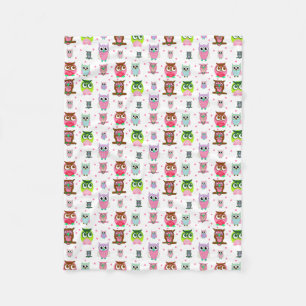 Sweet Colourful Cartoon Owls Fleece Blanket