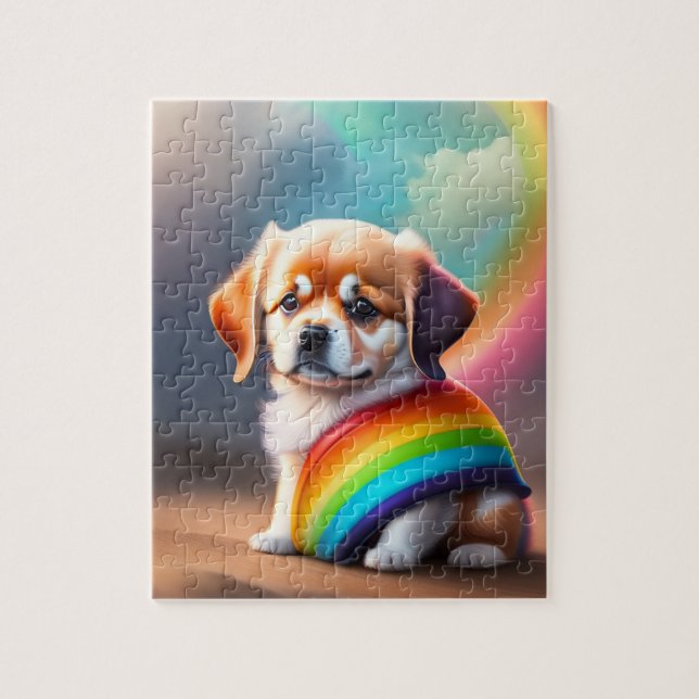 Sweet Colourful Cute Baby Dog With Rainbow Jigsaw Puzzle (Vertical)