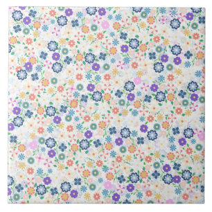 Sweet Colourful Ditsy Floral Pattern Ceramic Tile