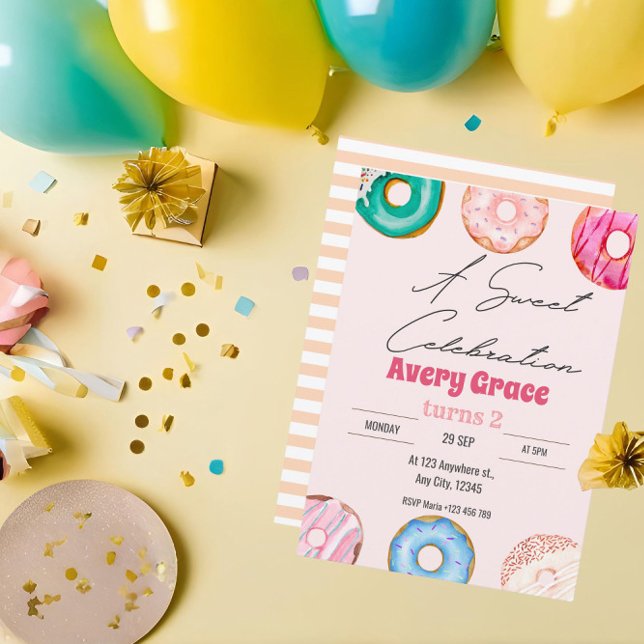Sweet Colourful Doughnuts Birthday Party Invitatio Invitation (Creator Uploaded)