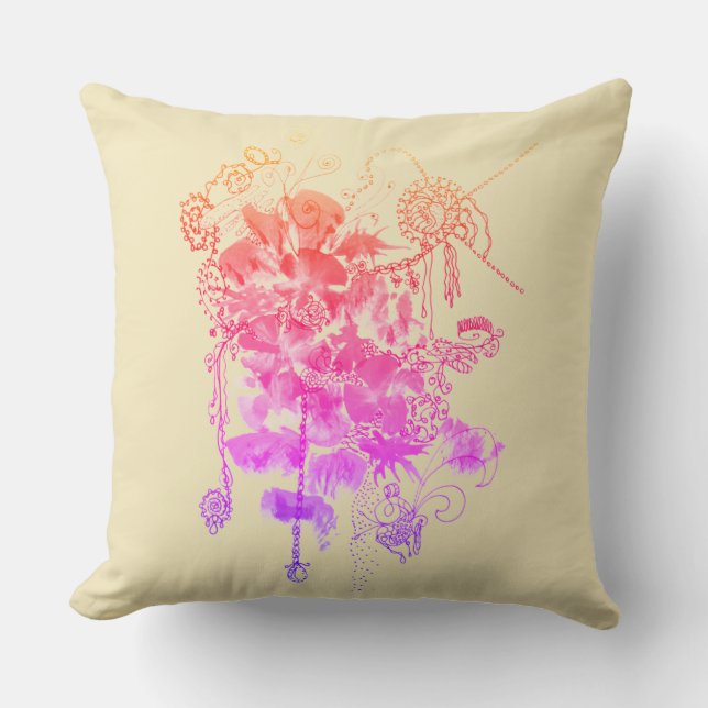 Sweet Colourful Flowers Shabby Chic Abstract Cushion (Front)