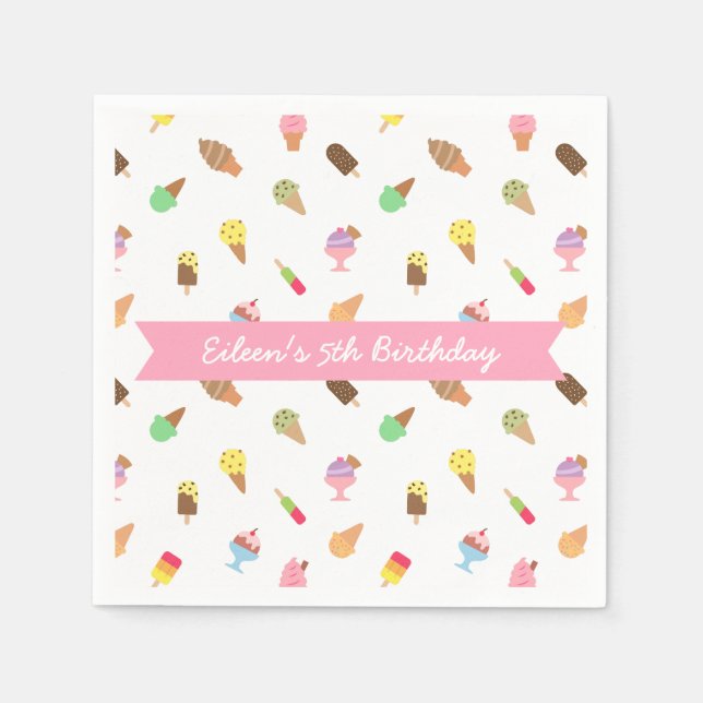 Sweet Colourful Ice Cream Pattern Birthday Party Napkin (Front)