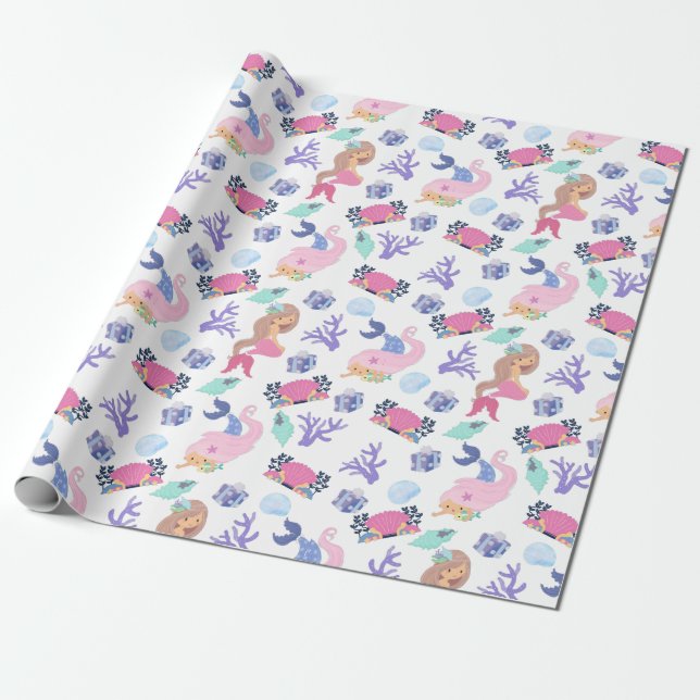 Sweet & Colourful Mermaid Wrapping Paper Sheets (Unrolled)