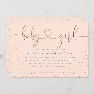 Sweet Colourful Sprinkle Rose Gold Girl Baby Showe Invitation