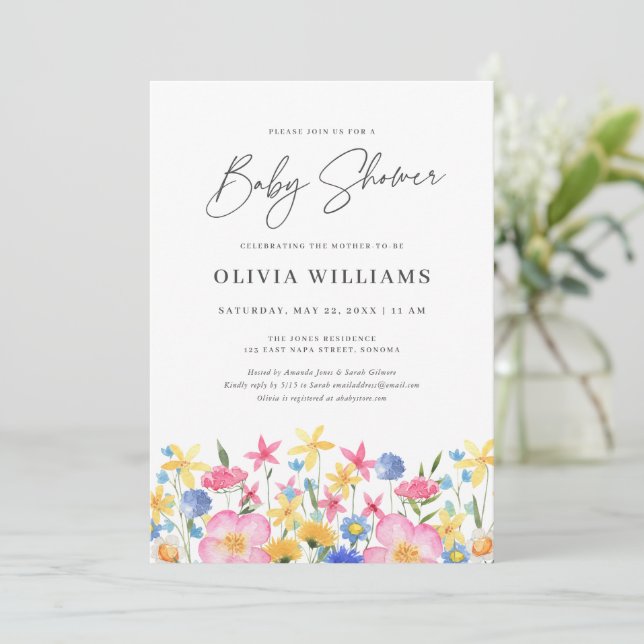 Sweet Colourful Wildflower Floral Baby Shower  Invitation (Standing Front)