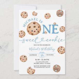 Sweet Cookie Boy First Birthday Blue Gingham Jar Invitation