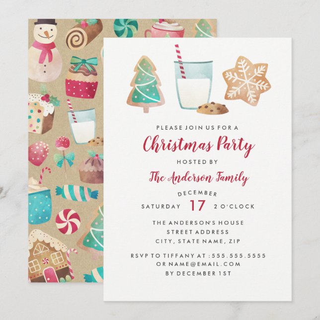 Sweet Cookies And Milk Christmas Party Invitation (Front/Back)