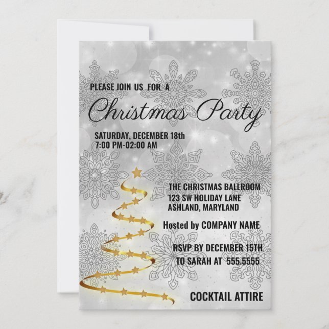 Sweet, Cool, Gold Christmas Tree Invitation (Front)