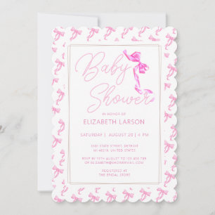 Sweet Coquette Pink Bow Tie Elegant Baby Shower Invitation