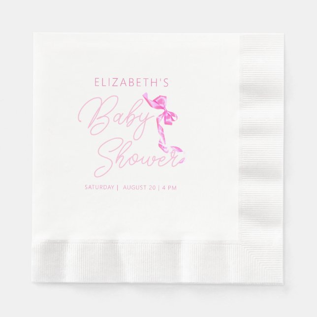 Sweet Coquette Pink Bow Tie Elegant Baby Shower Napkin (Front)