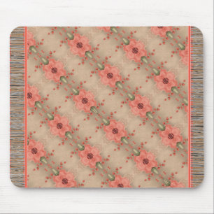 Sweet Coral Flowered Patterned Mouse Rug Pad