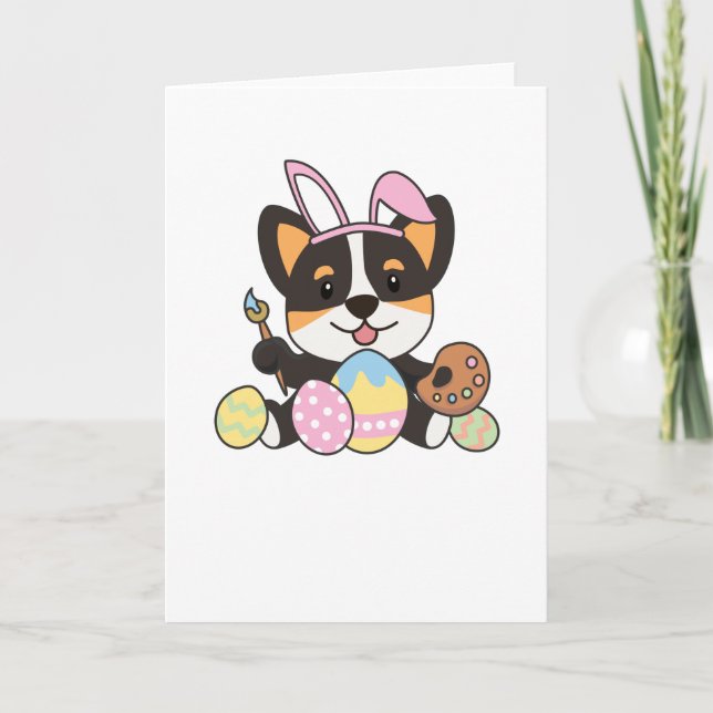 Sweet Corgi At Easter With Easter Eggs As An Card (Front)