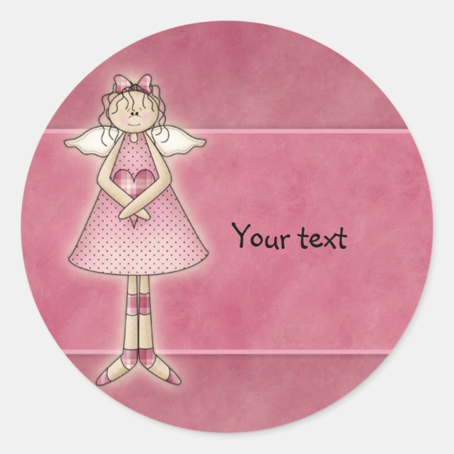 Sweet Country Angel with Heart Classic Round Sticker (Front)