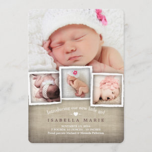 Sweet Country Burlap Baby Girl Birth Announcement