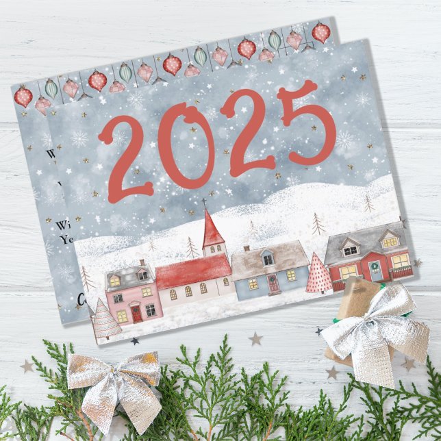 Sweet Country Houses 2025 New Years Holiday Card (SWEET COUNTRY WINTER LANDSCAPE NEW YEARS 2025 GREETING CARD)