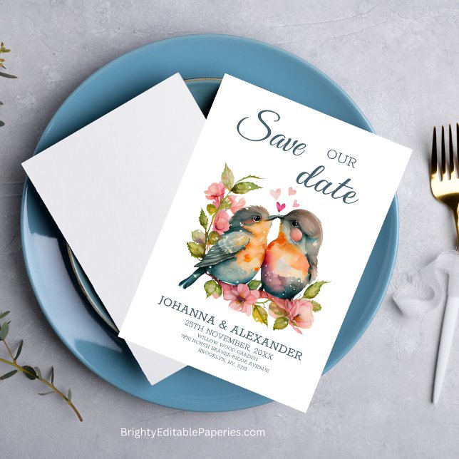Sweet Couple Lovebirds Watercolor Wedding  Save The Date (Sweet Couple Lovebirds Watercolor Wedding Save The Date: A Perfect Keepsake.)