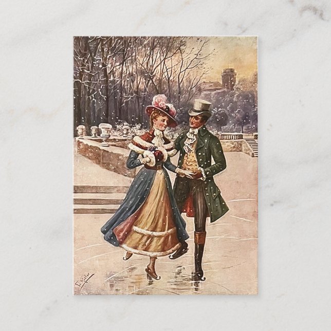 Sweet Couple Skater in Christmas Season Business Card (Front)
