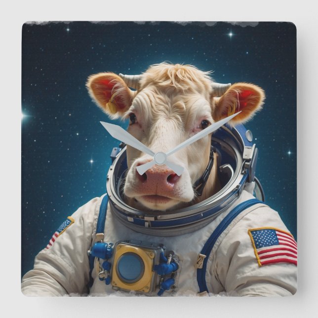 Sweet Cow in a Spacesuit Square Wall Clock (Front)