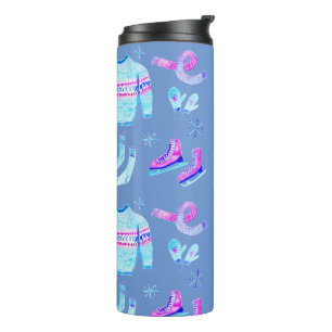 Sweet Cozy Winter Gear Ice Skating Watercolor Thermal Tumbler