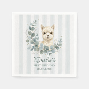 Sweet Cream Watercolor Alpaca Birthday Napkin