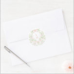 Sweet Crest w/ Blush Pink Bow | Monogram Wedding Classic Round Sticker<br><div class="desc">The elegant watercolor monogram crest gives this invitation sticker a beautiful and timeless look that any sophisticated bride will love. Personalise this sticker with your initials inside the crest at the top. Colours include sage green and blush pink. If you have any questions or need help customising this invitation, please...</div>