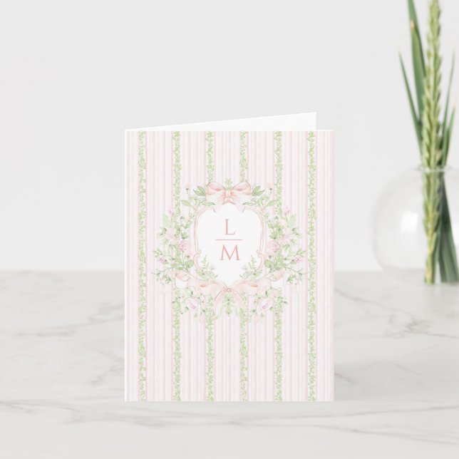 Sweet Crest w/ Blush Pink Bow Note Card (Front)