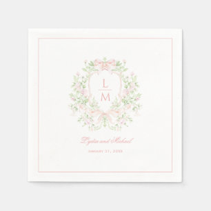 Sweet Crest w/ Blush Pink Bows Monogram Wedding Napkin