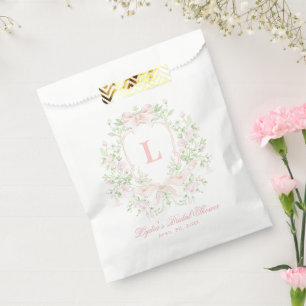 Sweet Crest w/ Pink Bows Monogram Bridal Shower Favour Bag