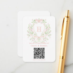 Sweet Crest with Pink Bows Gift Registry Enclosure Card