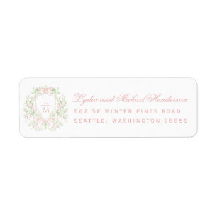 Sweet Crest with Pink Bows Wedding Return Address Label