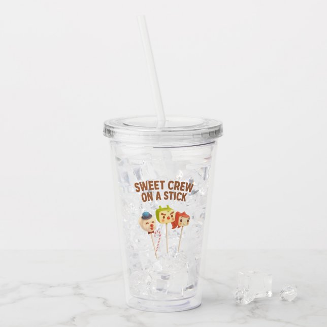 Sweet Crew: Character Cake Pops on a Stick Acrylic Tumbler (Front Ice)