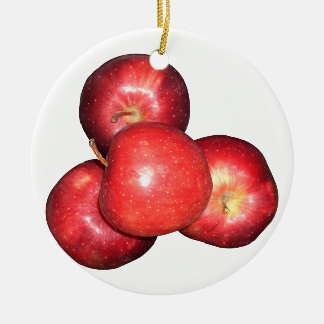 Sweet & Crisp Red Apples - Organic Fruit Print Ceramic Tree Decoration (Front)