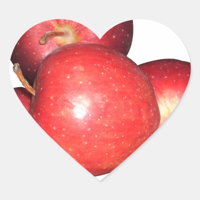Sweet & Crisp Red Apples - Organic Fruit Print Heart Sticker (Front)