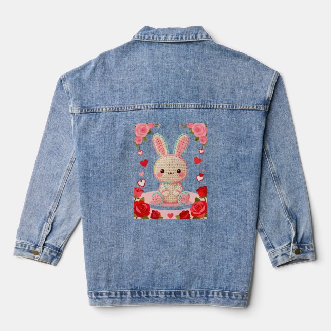 Sweet Crochet Bunny & Roses Denim Jacket (Back)