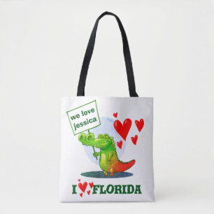 sweet crocodile funny cartoon i love florida tote bag