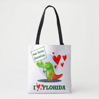 sweet crocodile funny cartoon i love florida tote bag