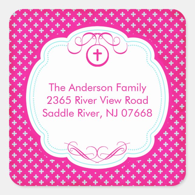 Sweet Cross In Frame Address Sticker Baptism (Front)